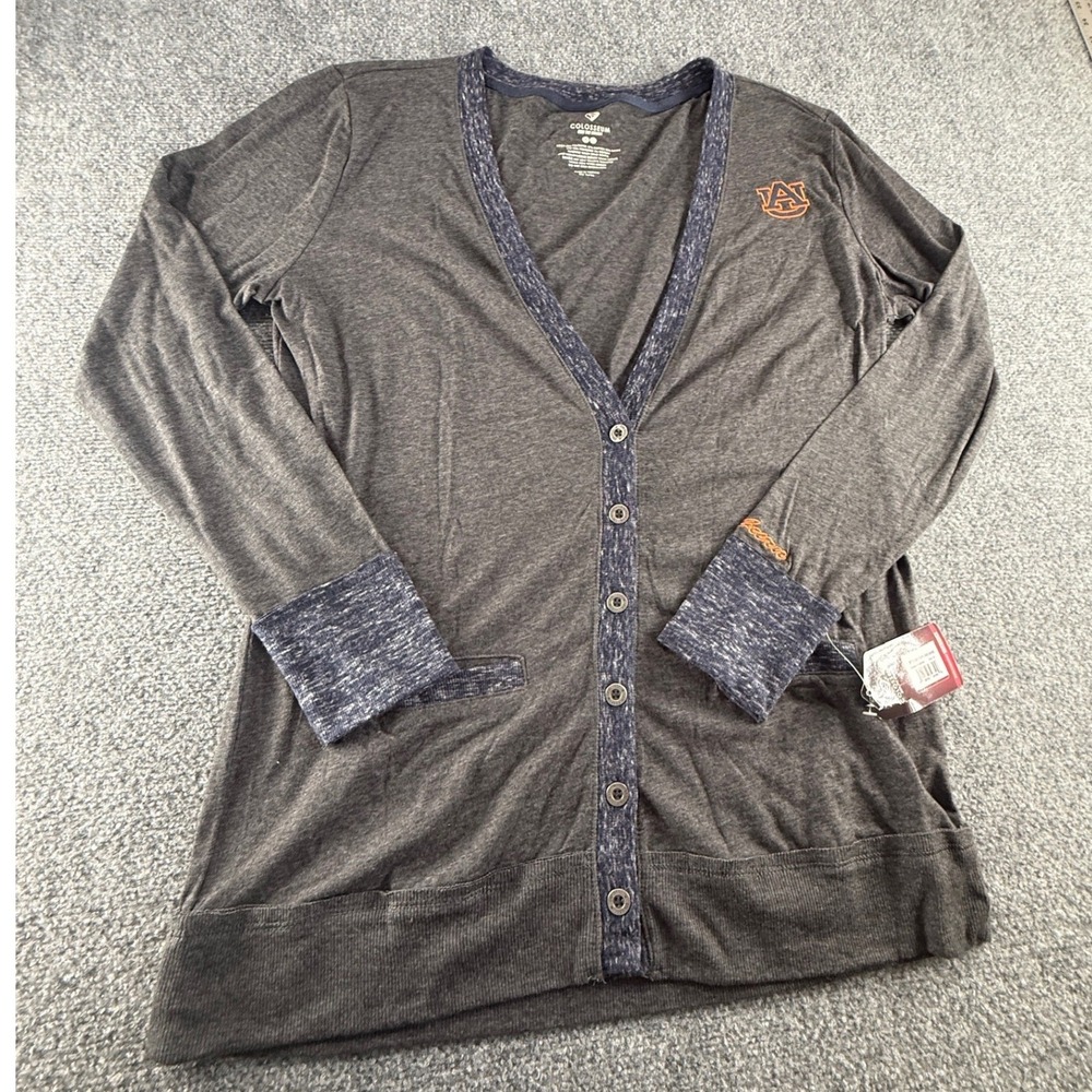 Colosseum Auburn Tigers Womens XL Cardigan Gray Navy Button Front New